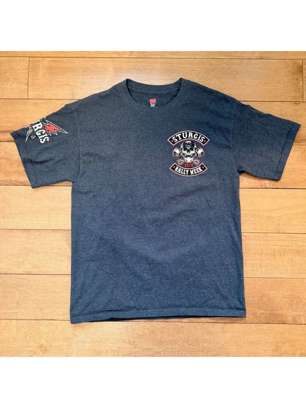Vintage Hanes Sturgis 2014 74th‎ Anniversary Rally Week Graphic Tee Medium Gray